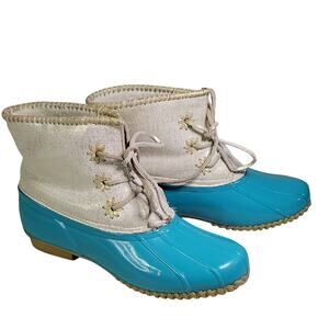 Jack Rogers Chloe Teal and Gold Duck Boots Womens Size 10
